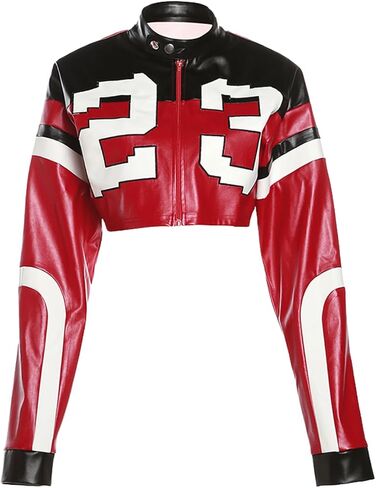 CONCINEROS Women's Faux Leather Jacket Zip Up Cropped Bomber Leather Jacket Women 2023 S-XL in Saudi Arabia