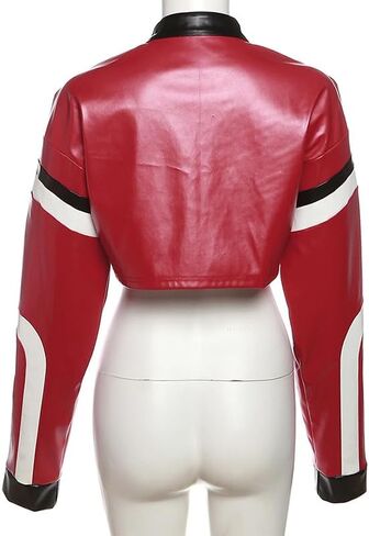 CONCINEROS Women's Faux Leather Jacket Zip Up Cropped Bomber Leather Jacket Women 2023 S-XL in Saudi Arabia
