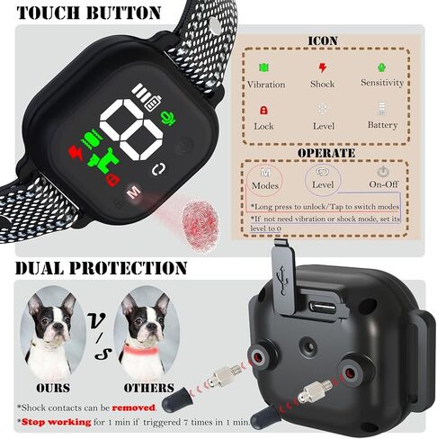 طوق نباح الكلاب مع 3 أوضاع للصوت/الاهتزاز/الصدمات، IP67 مقاوم للماء وقابل لإعادة الشحن أوتوماتيكي مضاد للنباح مع 8 حساسية وشدة قابلة للتعديل للكلاب الصغيرة والمتوسطة والكبيرة in Kuwait