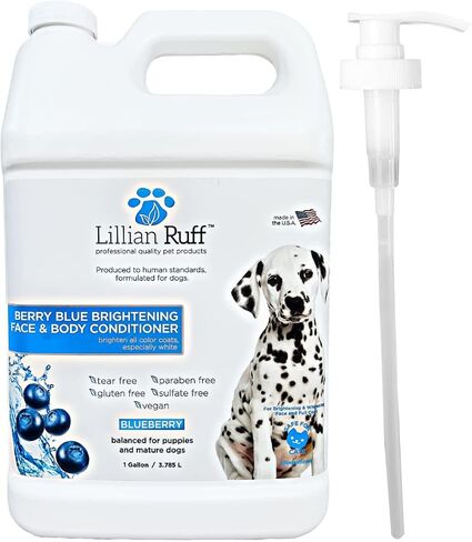 Lillian Ruff Berry Blue Brightening Face and Body Conditioner for Dogs & Cats - Tear Free Blueberry Conditioner - Remove Tear Stains, Hydrate Dry Skin, Add Shine & Luster to Coats - Made in USA (16oz) in Saudi Arabia