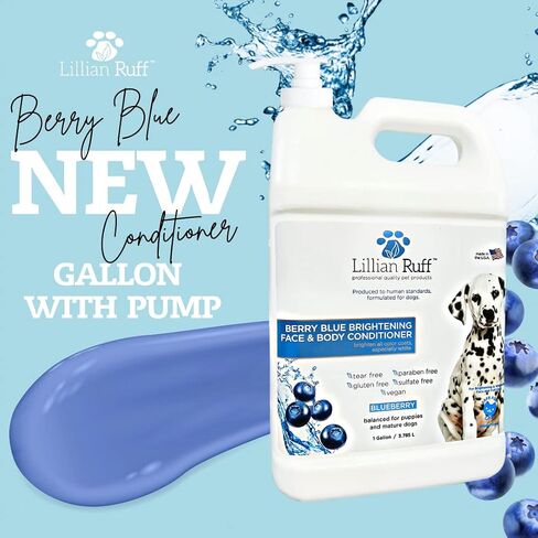 Lillian Ruff Berry Blue Brightening Face and Body Conditioner for Dogs & Cats - Tear Free Blueberry Conditioner - Remove Tear Stains, Hydrate Dry Skin, Add Shine & Luster to Coats - Made in USA (16oz) in Saudi Arabia