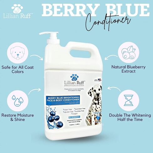 Lillian Ruff Berry Blue Brightening Face and Body Conditioner for Dogs & Cats - Tear Free Blueberry Conditioner - Remove Tear Stains, Hydrate Dry Skin, Add Shine & Luster to Coats - Made in USA (16oz) in Saudi Arabia