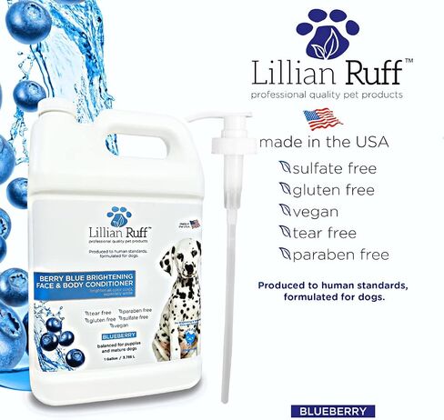 Lillian Ruff Berry Blue Brightening Face and Body Conditioner for Dogs & Cats - Tear Free Blueberry Conditioner - Remove Tear Stains, Hydrate Dry Skin, Add Shine & Luster to Coats - Made in USA (16oz) in Saudi Arabia