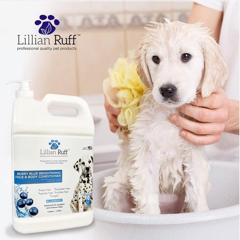 Lillian Ruff Berry Blue Brightening Face and Body Conditioner for Dogs & Cats - Tear Free Blueberry Conditioner - Remove Tear Stains, Hydrate Dry Skin, Add Shine & Luster to Coats - Made in USA (16oz) in Saudi Arabia