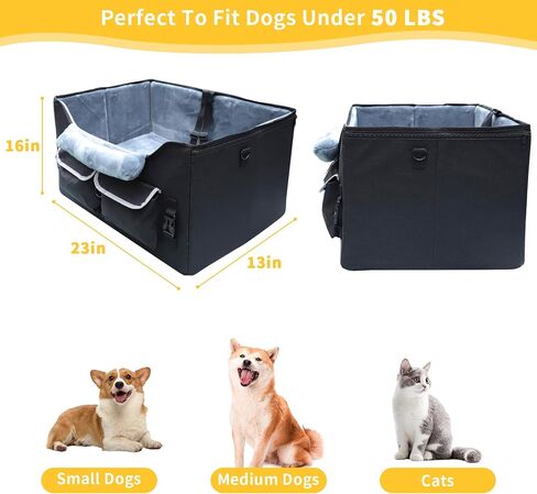 Dog Car Seat for Medium Dogs or 2 Small Dogs, Dog Booster Seat for Front and Back Seats with 2 Safety Leashes&Adjustable Safety Strap, Portable Pet Car Seat Perfect for Pets Up to 50lbs (Black) in Saudi Arabia
