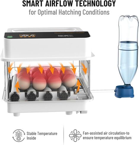 eLabPal 12 حاضنة بيض لتفريخ البيض مع دوران البيض تلقائيًا، وإضافة الماء تلقائيًا، وشموع البيض، والتحكم في درجة الحرارة لتفريخ الدجاج والسمان والبط وبيض الطيور التركية in Kuwait