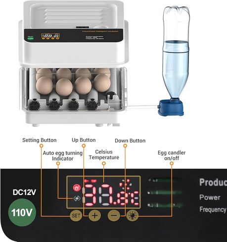 eLabPal 12 حاضنة بيض لتفريخ البيض مع دوران البيض تلقائيًا، وإضافة الماء تلقائيًا، وشموع البيض، والتحكم في درجة الحرارة لتفريخ الدجاج والسمان والبط وبيض الطيور التركية in Kuwait