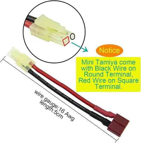 3 Pairs Mini Tamiya Style Connector to T Plug Male Female 16AWG Silicone Cable Wire Adapter for RC ESC Controller Car Truck FPV Lipo Battery Charging (Square Terminal is on Red Wire) in Saudi Arabia