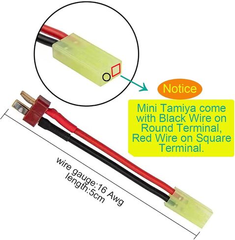 3 Pairs Mini Tamiya Style Connector to T Plug Male Female 16AWG Silicone Cable Wire Adapter for RC ESC Controller Car Truck FPV Lipo Battery Charging (Square Terminal is on Red Wire) in Saudi Arabia