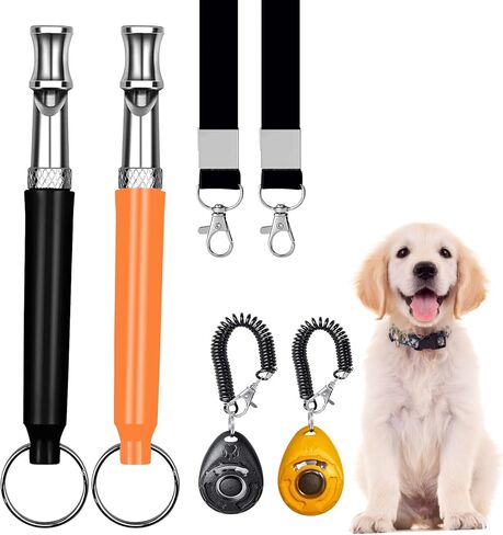 6 قطع من صفارة الكلاب بالموجات فوق الصوتية، صفارة كلب صامتة بالموجات فوق الصوتية مع حبل احترافي لاستدعاء الكلاب وإيقاف نباح الكلاب، صفارة تدريب للكلاب، مع حبل أسود وجهاز نقر (أسود + برتقالي) in Kuwait