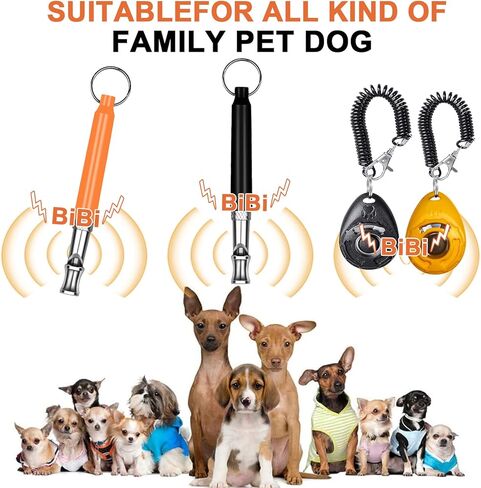 6 قطع من صفارة الكلاب بالموجات فوق الصوتية، صفارة كلب صامتة بالموجات فوق الصوتية مع حبل احترافي لاستدعاء الكلاب وإيقاف نباح الكلاب، صفارة تدريب للكلاب، مع حبل أسود وجهاز نقر (أسود + برتقالي) in Kuwait