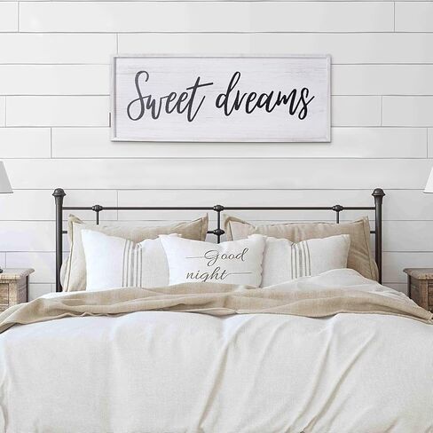 Paquesta Sweet Dreams Wall Decor Above Bed 40''×15'' Large Farmhouse Bedroom Decor Wood Guest Room Decor Framed Wall Art Rustic Master Bedroom Essentials Wall Decoration (Large) in Saudi Arabia