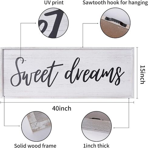 Paquesta Sweet Dreams Wall Decor Above Bed 40''×15'' Large Farmhouse Bedroom Decor Wood Guest Room Decor Framed Wall Art Rustic Master Bedroom Essentials Wall Decoration (Large) in Saudi Arabia