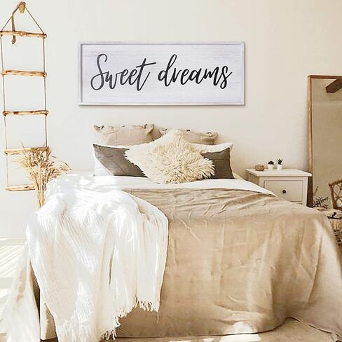 Paquesta Sweet Dreams Wall Decor Above Bed 40''×15'' Large Farmhouse Bedroom Decor Wood Guest Room Decor Framed Wall Art Rustic Master Bedroom Essentials Wall Decoration (Large) in Saudi Arabia
