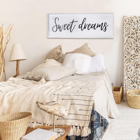 Paquesta Sweet Dreams Wall Decor Above Bed 40''×15'' Large Farmhouse Bedroom Decor Wood Guest Room Decor Framed Wall Art Rustic Master Bedroom Essentials Wall Decoration (Large) in Saudi Arabia
