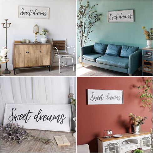 Paquesta Sweet Dreams Wall Decor Above Bed 40''×15'' Large Farmhouse Bedroom Decor Wood Guest Room Decor Framed Wall Art Rustic Master Bedroom Essentials Wall Decoration (Large) in Saudi Arabia