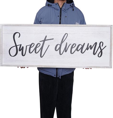 Paquesta Sweet Dreams Wall Decor Above Bed 40''×15'' Large Farmhouse Bedroom Decor Wood Guest Room Decor Framed Wall Art Rustic Master Bedroom Essentials Wall Decoration (Large) in Saudi Arabia