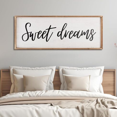 Paquesta Sweet Dreams Wall Decor Above Bed 40''×15'' Large Farmhouse Bedroom Decor Wood Guest Room Decor Framed Wall Art Rustic Master Bedroom Essentials Wall Decoration (Large) in Saudi Arabia