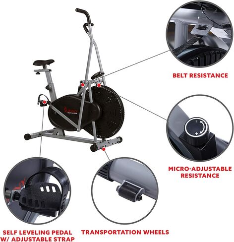 Sunny Health & Fitness Air Bike Fan Exercise Bike with Digital Monitor, Full Motion Arm Exercisers, and Adjustable Seat in Saudi Arabia