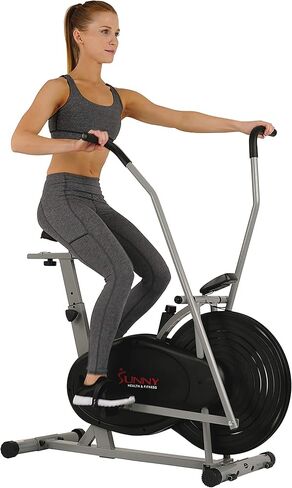 Sunny Health & Fitness Air Bike Fan Exercise Bike with Digital Monitor, Full Motion Arm Exercisers, and Adjustable Seat in Saudi Arabia