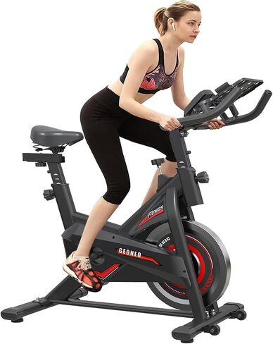 GEONEO Exercise Bike, Exercise Bike for Home, Stationary Indoor Cycling Bike Cardio Gym with pad Holder and LCD Monitor,Silent Belt Drive & 35 LBS Flywheel in Saudi Arabia