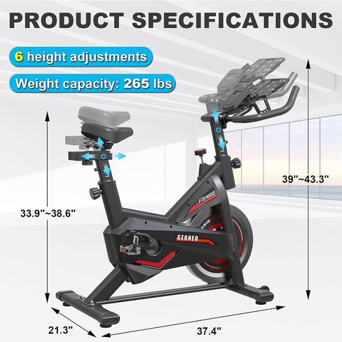 GEONEO Exercise Bike, Exercise Bike for Home, Stationary Indoor Cycling Bike Cardio Gym with pad Holder and LCD Monitor,Silent Belt Drive & 35 LBS Flywheel in Saudi Arabia