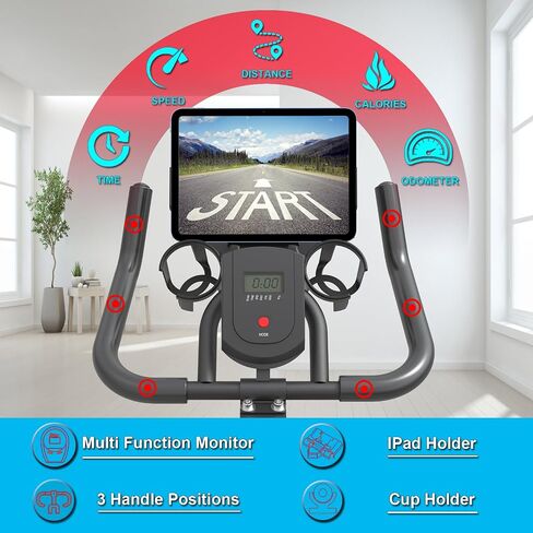GEONEO Exercise Bike, Exercise Bike for Home, Stationary Indoor Cycling Bike Cardio Gym with pad Holder and LCD Monitor,Silent Belt Drive & 35 LBS Flywheel in Saudi Arabia