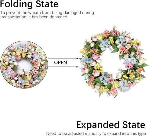 16 Inch Wreath - Artificial Spring Wreaths for Front Door - Spring Summer Flower Wreaths wirh Rose and Hydrangea - Floral Wreath for All Seasons Door Wall Window Festival Farmhouse in Saudi Arabia