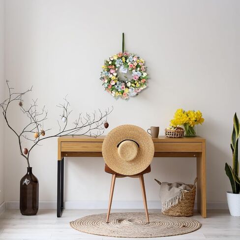 16 Inch Wreath - Artificial Spring Wreaths for Front Door - Spring Summer Flower Wreaths wirh Rose and Hydrangea - Floral Wreath for All Seasons Door Wall Window Festival Farmhouse in Saudi Arabia
