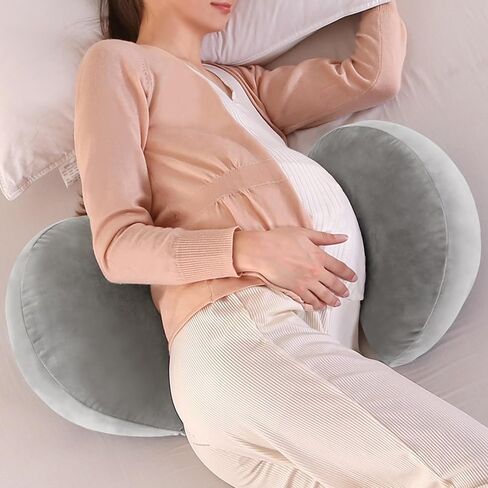 وسادة الحمل WQU للنوم، وسادة الأمومة إسفين للنساء الحوامل، وسادة جسم الحمل تدعم الظهر، الوركين، الساقين، البطن، غطاء وسادة مخملي قابل للفصل والتعديل (رمادي) in Saudi Arabia