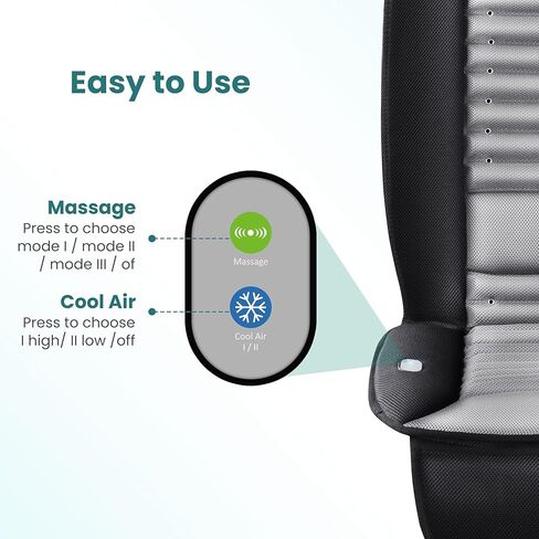 غطاء مقعد سيارة تبريد Snailax، وسادة مقعد سيارة تبريد مع تدليك الظهر، غطاء مقعد تبريد للسيارات والمكتب المنزلي، 2 سرعة هواء تبريد و2 شدة تدليك، متضمن محول السيارة والمنزل in Kuwait