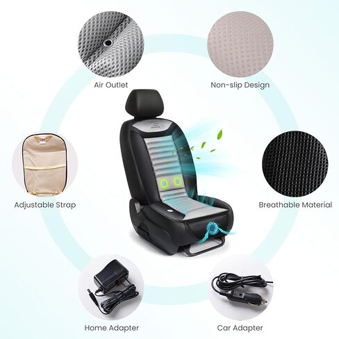 غطاء مقعد سيارة تبريد Snailax، وسادة مقعد سيارة تبريد مع تدليك الظهر، غطاء مقعد تبريد للسيارات والمكتب المنزلي، 2 سرعة هواء تبريد و2 شدة تدليك، متضمن محول السيارة والمنزل in Kuwait