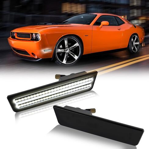 DERMOKA LED Side Marker Lights Rear White Bumper Marker Lamp Reflectors for 2008-14 Dodge Challenger & 2011-14 Charger 2PCS, Smoked Len in Saudi Arabia