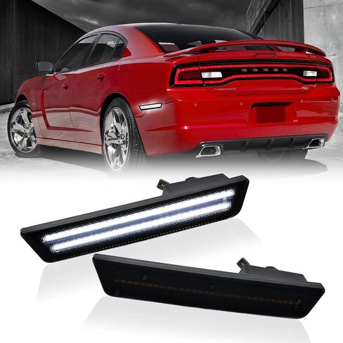 DERMOKA LED Side Marker Lights Rear White Bumper Marker Lamp Reflectors for 2008-14 Dodge Challenger & 2011-14 Charger 2PCS, Smoked Len in Saudi Arabia