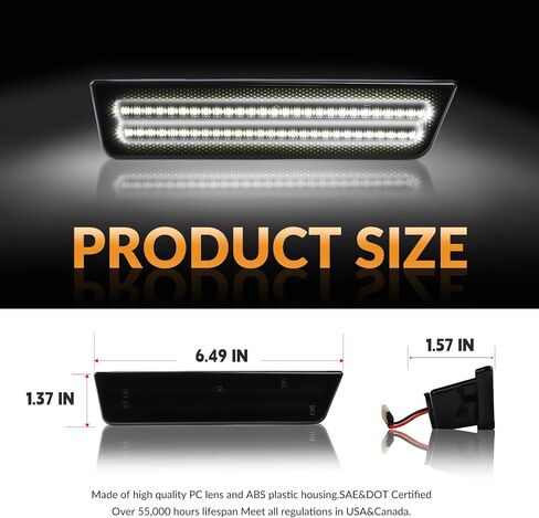 DERMOKA LED Side Marker Lights Rear White Bumper Marker Lamp Reflectors for 2008-14 Dodge Challenger & 2011-14 Charger 2PCS, Smoked Len in Saudi Arabia