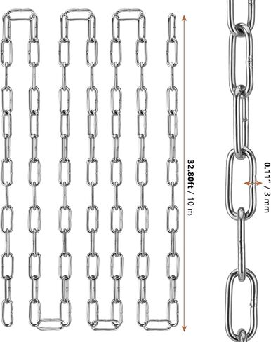 LEXININ 1/8 Inch x 32 Ft Stainless Steel Proof Coil Chain, 3mm x 10m Metal Chain Link for Hanging Clothes, Plants in Saudi Arabia