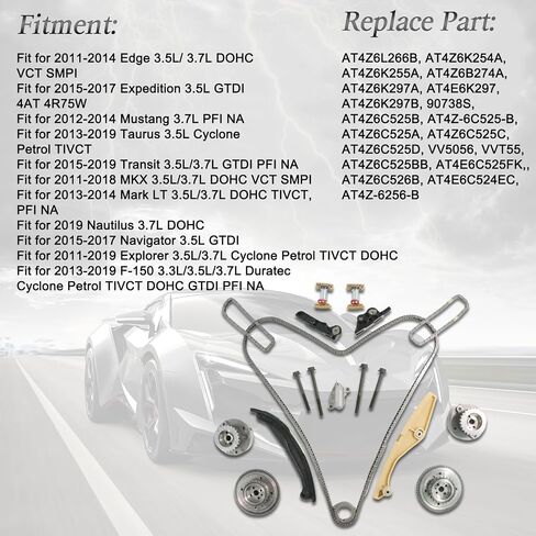 ZDKK 1set Timing chain kit AT4Z6L266B AT4Z6K254A Fits for 2011-2018 MKX 3.5L/3.7L DOHC VCT SMPI Replace OE AT4Z6K255A AT4Z6B274A Auto Parts in Saudi Arabia