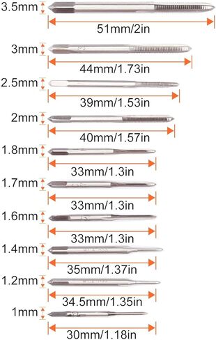 10 Pcs Micro Taps Metric Straight Flute Hand Tap Sets, High Speed Steel Machine Tap Sets for Clocks and Watches Tapping By STARVAST Size M1-M3.5 in Kuwait