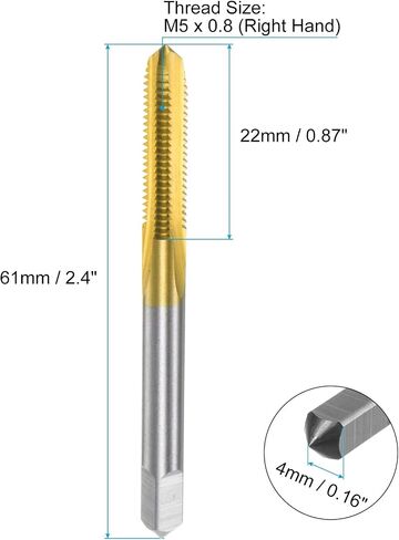 uxcell Metric Thread Tap M5 x 0.8 H2 100mm Extra Long Titanium Coated High Speed Steel 6542 Straight Flute Screw Thread Milling Machine Taps Threading Tapping Repair Tool in Saudi Arabia