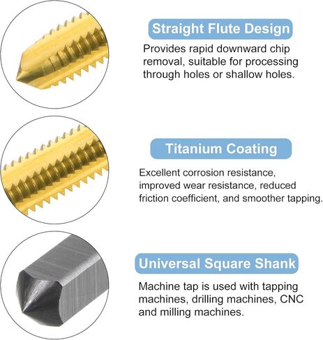 uxcell Metric Thread Tap M5 x 0.8 H2 100mm Extra Long Titanium Coated High Speed Steel 6542 Straight Flute Screw Thread Milling Machine Taps Threading Tapping Repair Tool in Saudi Arabia