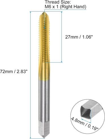 uxcell Metric Thread Tap M5 x 0.8 H2 100mm Extra Long Titanium Coated High Speed Steel 6542 Straight Flute Screw Thread Milling Machine Taps Threading Tapping Repair Tool in Saudi Arabia