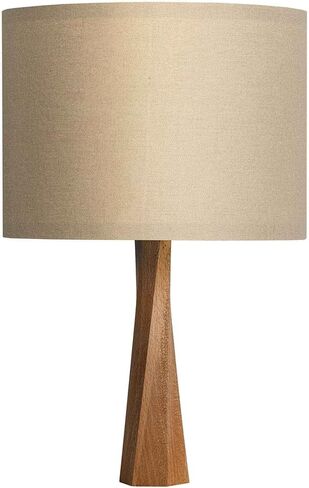 DEZAART Mid-Century Modern Wood Table Lamp (10") – Hand-Carved Massif Beech Wood Stand/Beige Lamp Shade / E14 Light – Lighting for Living Room, Bedroom & Hallway in Kuwait