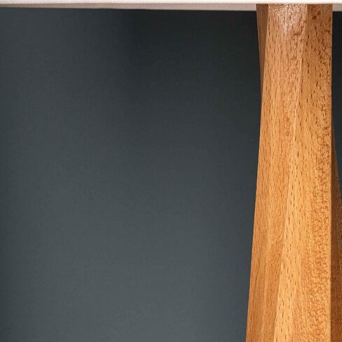 DEZAART Mid-Century Modern Wood Table Lamp (10") – Hand-Carved Massif Beech Wood Stand/Beige Lamp Shade / E14 Light – Lighting for Living Room, Bedroom & Hallway in Kuwait