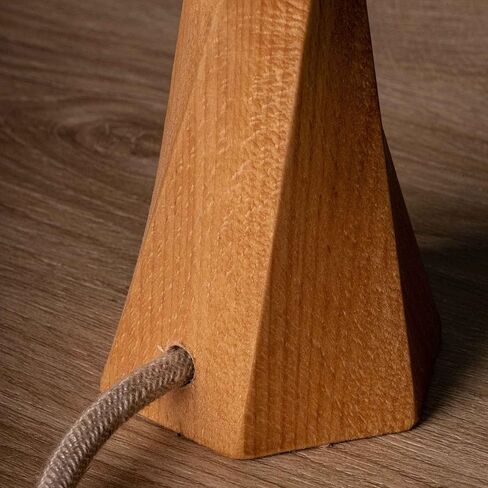 DEZAART Mid-Century Modern Wood Table Lamp (10") – Hand-Carved Massif Beech Wood Stand/Beige Lamp Shade / E14 Light – Lighting for Living Room, Bedroom & Hallway in Kuwait