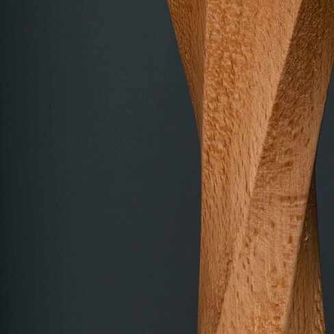 DEZAART Mid-Century Modern Wood Table Lamp (10") – Hand-Carved Massif Beech Wood Stand/Beige Lamp Shade / E14 Light – Lighting for Living Room, Bedroom & Hallway in Kuwait