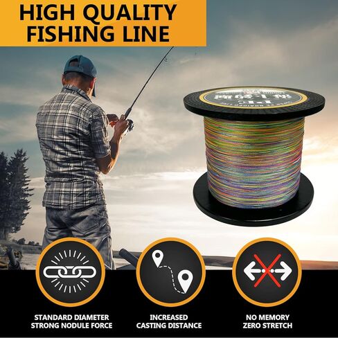 Braided Fishing Line 4 Strand Abrasion Resistant Braided Line 109/218/328Yards Test for Salt-Water, 10-100 LB, Cost-Effective, Zero Stretch, Smaller Diameter for Extra Visibility, Variety Colors in Saudi Arabia