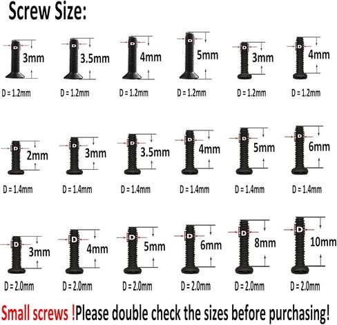 HOTMMGR مجموعة متنوعة من البراغي الصغيرة 18 نوعًا M1.2 / M1.4 / M2.0 مجموعة مسامير صغيرة صغيرة لساعات النظارات (أسود) in Kuwait