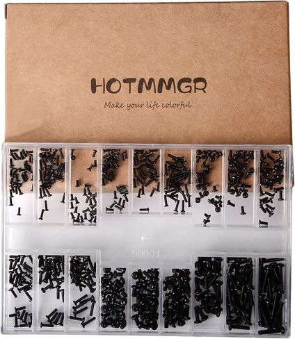 HOTMMGR مجموعة متنوعة من البراغي الصغيرة 18 نوعًا M1.2 / M1.4 / M2.0 مجموعة مسامير صغيرة صغيرة لساعات النظارات (أسود) in Kuwait