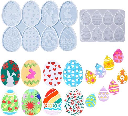Wehous 2PCS Easter Resin Molds, Egg Resin Mold Keychain Mold with Hole Unique Jewelry Pendant Earrings Silicone Molds Bunny Egg Shape Epoxy Resin Casting Clay Mold Art Craft Keychain Easter Home Decor in Saudi Arabia