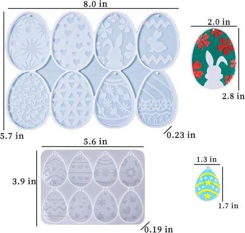 Wehous 2PCS Easter Resin Molds, Egg Resin Mold Keychain Mold with Hole Unique Jewelry Pendant Earrings Silicone Molds Bunny Egg Shape Epoxy Resin Casting Clay Mold Art Craft Keychain Easter Home Decor in Saudi Arabia